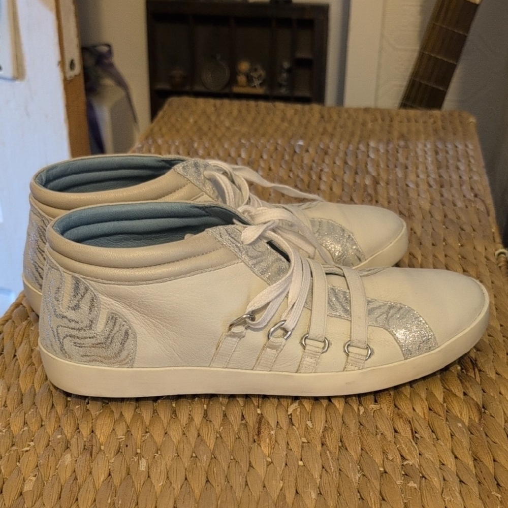 Women's White and Silver Sneakers
